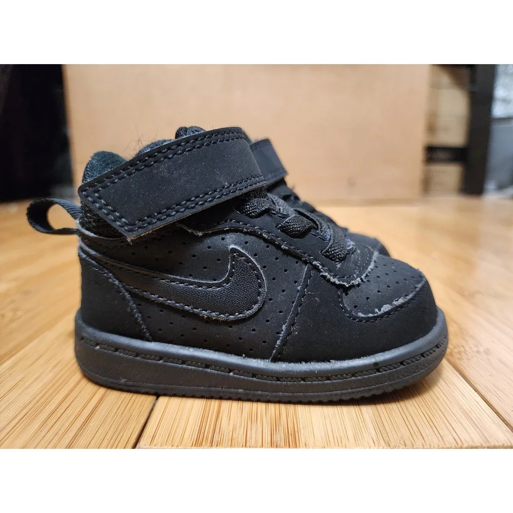 Nike Court Borough Mid Shoes Toddler 3C Triple Black 870027-001 Sneakers